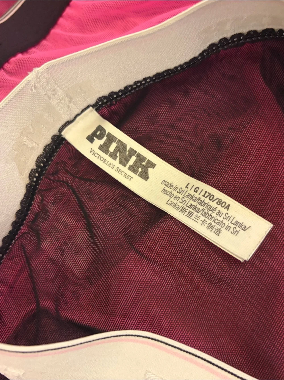 PINK Victoria's Secret Logo Mesh Hiphugger Pink & Black Panties